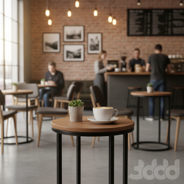 Modern Round Side Table, Black Metal Frame with Wooden Top, Industrial Style, Living Room Accent Table, Nightstand