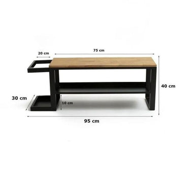 Industrial Shoe Storage Bench with Umbrella Stand, Black Metal Frame with Wood Top, 95x40x30 cm, Entryway Organizer with Lower Shelf