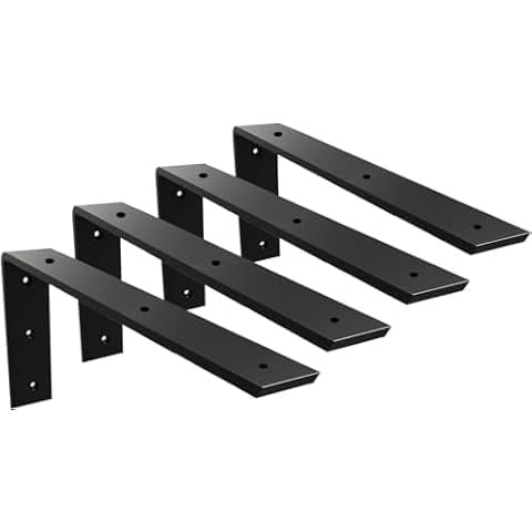 Shaped Corner Brackets, 15.2 cm x 10.2 cm, Heavy Duty Metal Wall Mounting Brackets with Screws, Black (6)