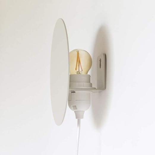 Modern Wall Sconce Light Fixture with LED Filament Bulb, White Circular Backplate, Pull Cord Design