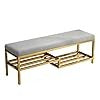 Upholstered Shoe Storage Bench, Grey Padded Seat with Gold Metal Frame, 2-Tier Rack, 100x35x50 cm, Modern Entryway Furniture