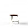 Modern Round Side Table, 45.7 cm Diameter, Walnut Wood Top with Gold Metal Base, 45.7 cm Height