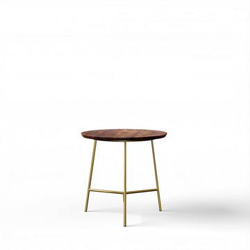 Modern Round Side Table, 45.7 cm Diameter, Walnut Wood Top with Gold Metal Base, 45.7 cm Height