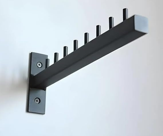 Wall-Mounted Metal Hook Rack, Black, Heavy-Duty Steel Construction, 5 KG Load Capacity