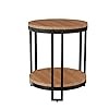 Modern Round Side Table, 2-Tier, Walnut Wood with Black Metal Frame, 45.7 cm
