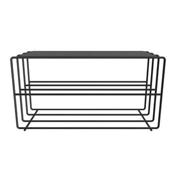 Minimalist Wire Shoe Bench, 3-Tier Storage Rack with Table Top, Black Metal Frame