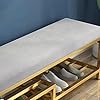 Upholstered Shoe Storage Bench, Grey Padded Seat with Gold Metal Frame, 2-Tier Rack, 100x35x50 cm, Modern Entryway Furniture