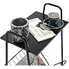 Side Table with Magazine Rack, 39.4 x 26.9 cm Desktop, Metal Frame, Black