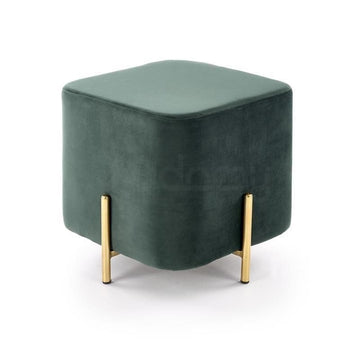 Modern Ottoman, Emerald Green Velvet, 42x42x42 cm, Gold Metal Legs, Cubic Design, Plush Cushioned Footrest Seat