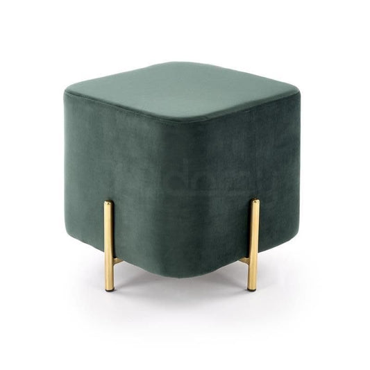 Modern Ottoman, Emerald Green Velvet, 42x42x42 cm, Gold Metal Legs, Cubic Design, Plush Cushioned Footrest Seat