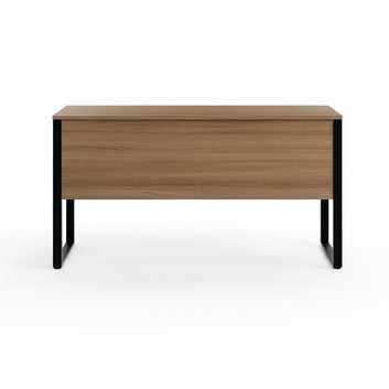 Modern Computer Desk with Wood Grain Finish, Black Steel Frame, Home Office Study Table