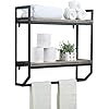 Tier Wall-Mounted Bathroom Shelf, Metal Frame with Wooden Shelves,