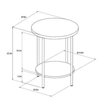 Modern Round Side Table with Storage Shelf, 2-Tier Metal Frame, Full Black
