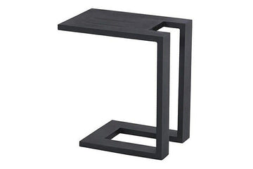 Modern C-Shaped Side Table, Black Powder-Coated Steel, 45x35x60 cm, Sofa Slide Under Design
