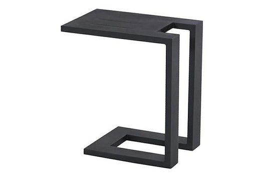 Modern C-Shaped Side Table, Black Powder-Coated Steel, 45x35x60 cm, Sofa Slide Under Design