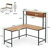 L-Shaped Computer Desk with Storage Shelf, 147x130x70 cm, Industrial Corner Workstation, Wooden Top with Metal Frame