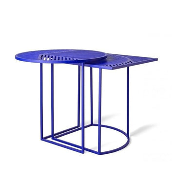 Modern Steel Side Table, 40 x 40 x 42.5 cm, Indoor/Outdoor Use, Blue, Set of 2 (White)