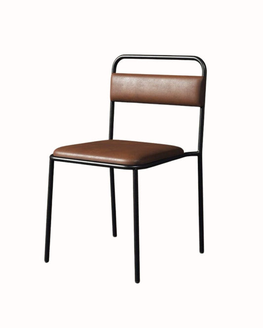 Modern Dining Chair, Brown Faux Leather Seat, Black Metal Frame, Contemporary Style, 80x44x50 cm