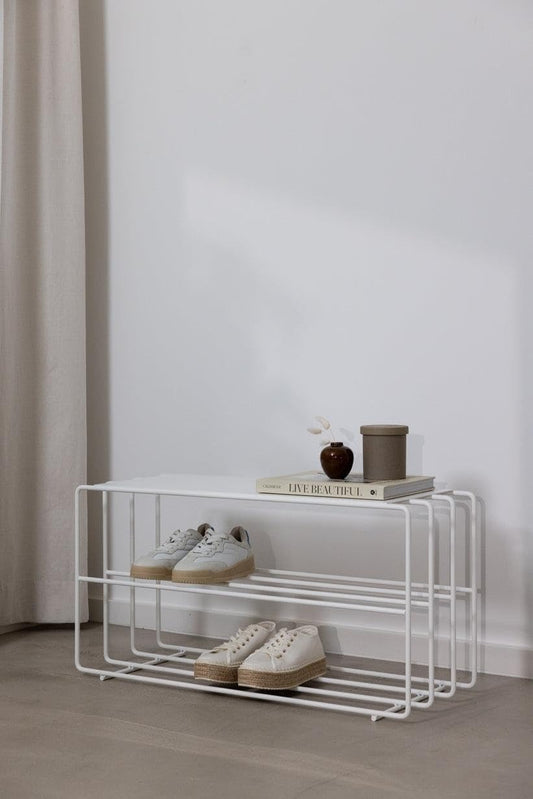 Modern Metal Shoe Rack with Storage Shelf, 80 cm x 30 cm x 41 cm, Black, 90 kg Capacity (WHITE)