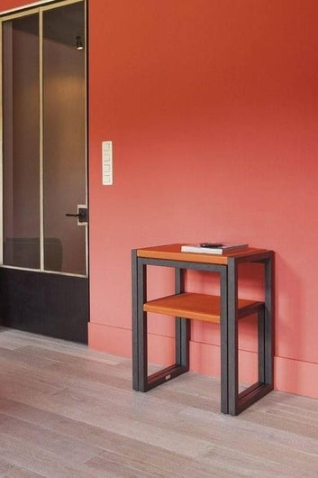 Modern Industrial Nesting Tables, Black Metal Frame with Wood Top, Set of 2