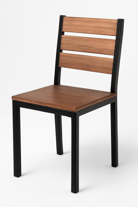 Modern Dining Chair, Black Metal Frame with Wood Slats, Industrial Style