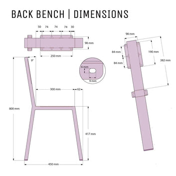 Bench Frame Legs, Industrial Style Metal, 75 mm x 25 mm, Black, Indoor & Outdoor Use