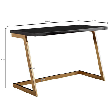 Modern Computer Desk, 120 x 55 cm, Black Tabletop with Gold Z-Frame, 76 cm Height