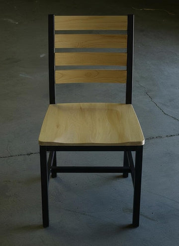 Industrial Metal Chair, Walnut Wood Back and Seat, Black Metal Frame, Restaurant-Style