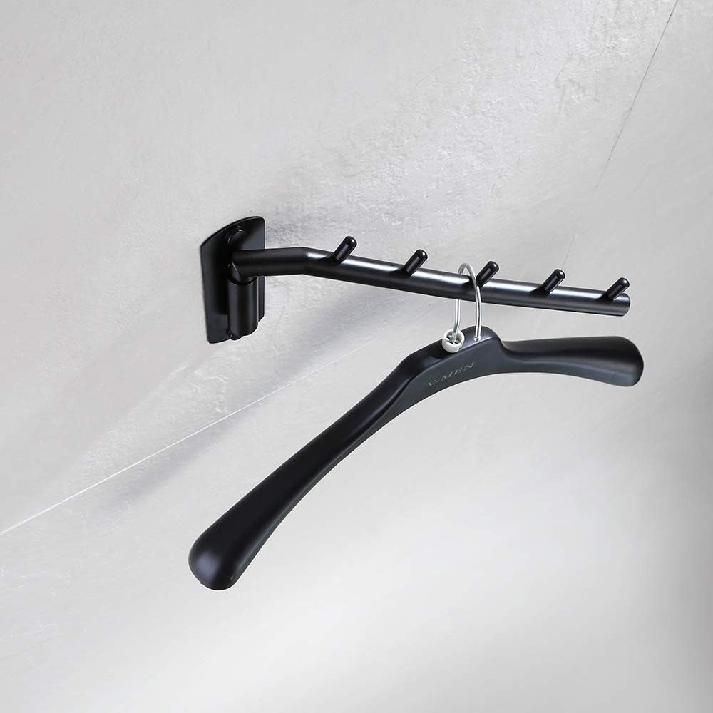 Wall Mounted Clothes Hanger, 5 Pegs, Matte Black, Foldable, 27.6 cm x 12 cm, 5 kg Capacity (1)