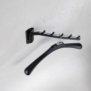Wall Mounted Clothes Hanger, 5 Pegs, Matte Black, Foldable, 27.6 cm x 12 cm, 5 kg Capacity (1)