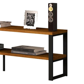 Modern Two-Tier Console Table, 160 cm Length, Wood and Metal Frame, Black
