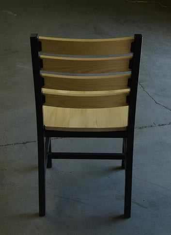 Industrial Metal Chair, Walnut Wood Back and Seat, Black Metal Frame, Restaurant-Style