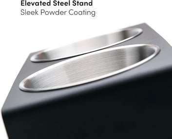 Elevated Double Pet Feeding Bowl, Stainless Steel Bowls with Black Metal Stand, Modern Design for Dogs and Cats