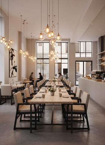 Modern Dining Chair with Armrests, Beige Fabric Upholstery, Black Metal Frame, Contemporary Design, 32x21x22 Inches, for Restaurant, Cafe, Home