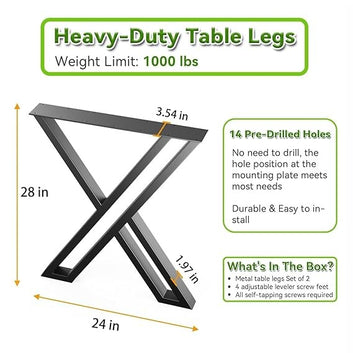 Metal Table Legs, X-Shaped Industrial Desk 28 Inch,  Heavy Duty Furniture for Dining, Office Desk, Coffee, Console (28