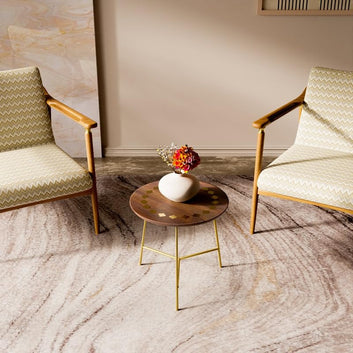 Modern Round Side Table, 45.7 cm Diameter, Walnut Wood Top with Gold Metal Base, 45.7 cm Height