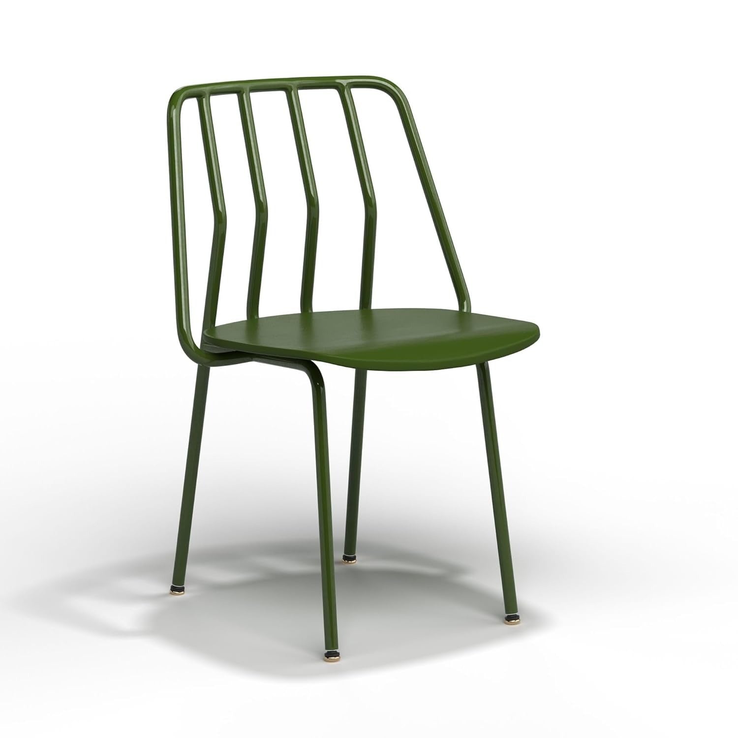 Steel Dining Chair, Modern Slatted Back Design, 53cm x 49.5cm x 79.5cm, Olive Green (Olive Green)