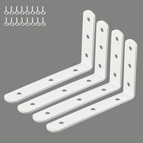 Homestead Decor Wall Bracket for Shelves and Home Decor, Metal L Angle with Matching Screws - Pack of 4 (6'' x 4'')