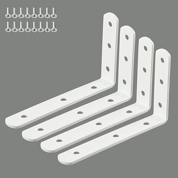 Homestead Decor Wall Bracket for Shelves and Home Decor, Metal L Angle with Matching Screws - Pack of 4 (6'' x 4'')