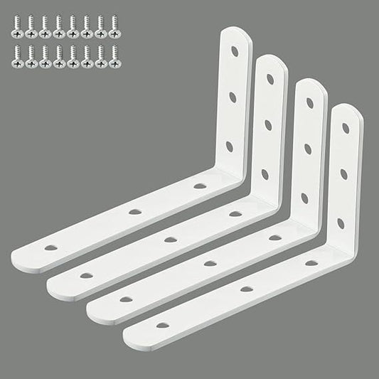Homestead Decor Wall Bracket for Shelves and Home Decor, Metal L Angle with Matching Screws - Pack of 4 (6'' x 4'')
