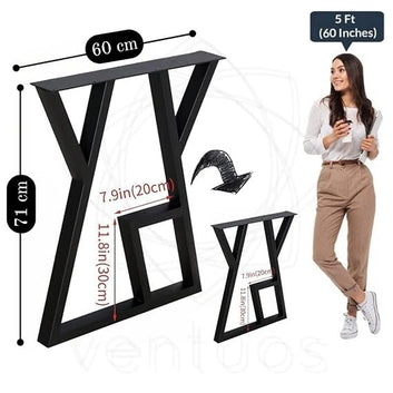 Metal Legs for Table, Dining Table Legs for Kitchen Modern Industrial Style - Set of 2. (A Shape)