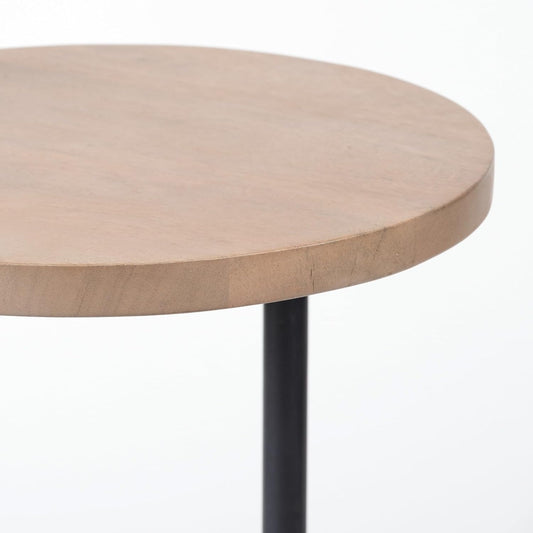Modern Round Side Table, Wooden Top with Black Metal Base, C-Shaped Pedestal Design (1)
