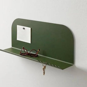 Modern Metal Wall Shelf with Key Hooks, 23 x 15 x 5 cm, Green, Floating Storage Organizer