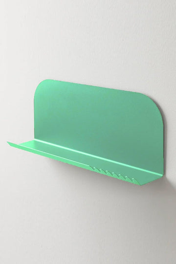 Modern Metal Wall Shelf with Key Hooks, 23 x 15 x 5 cm, Green, Floating Storage Organizer