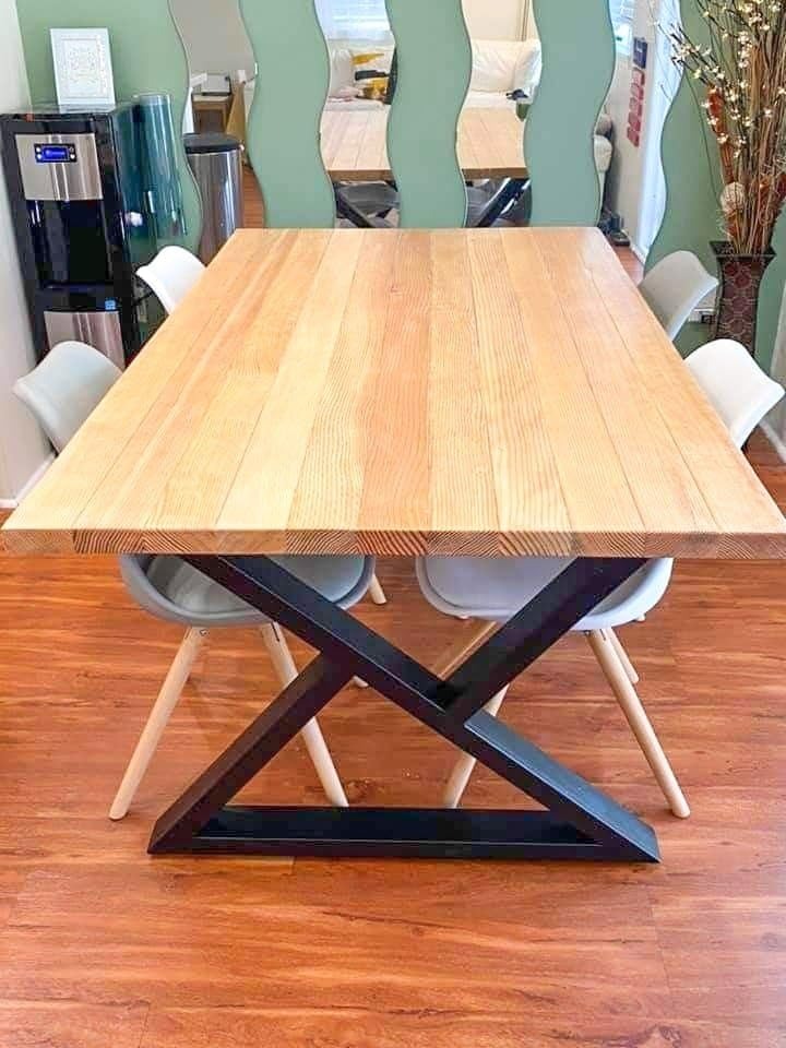 X-Shaped Steel Table Legs, 71 cm x 71 cm, Set of 2, Black Powder Coated, Industrial Modern Design