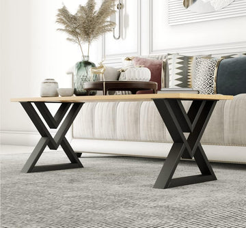 Modern X-Shape Metal Table Legs, Matte Black Steel, 17.8x15.8 Inch, Heavy Duty Furniture Base with Adjustable Feet, Industrial Style, for Dining Tables, Desks, DIY Projects