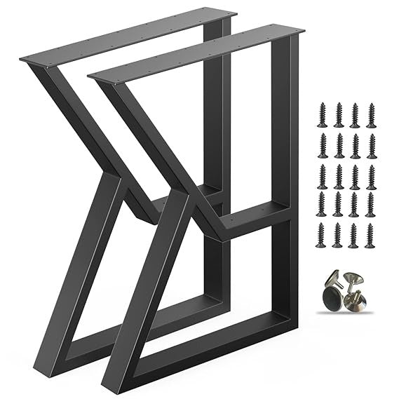 Metal Table Legs 28Inch x 24 Inch, Upgraded 2-Tier Heavy Duty Desk Legs, K-Shaped Industrial Dining Table Legs, Black Metal Legs for Office Desk, Coffee Table Set of 2