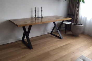 X-Shaped Steel Table Legs, 71 cm x 71 cm, Set of 2, Black Powder Coated, Industrial Modern Design