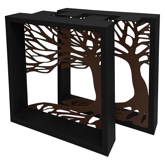 Steel Table Frame with Tree Design, Black, Set of 2 Runners