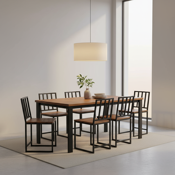 Industrial Dining Chair, Black Metal Frame with Natural Wood Seat, Modern Design for Hotels